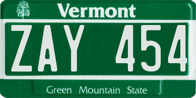 VT license plate ZAY454