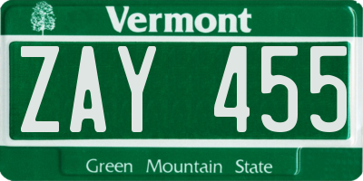 VT license plate ZAY455