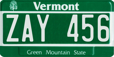 VT license plate ZAY456