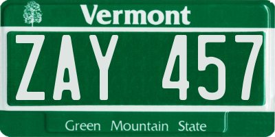 VT license plate ZAY457
