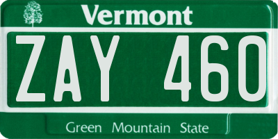 VT license plate ZAY460