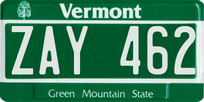 VT license plate ZAY462