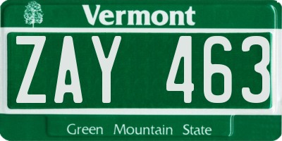 VT license plate ZAY463