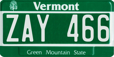 VT license plate ZAY466