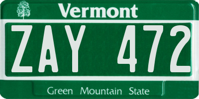 VT license plate ZAY472