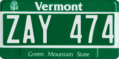 VT license plate ZAY474