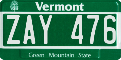 VT license plate ZAY476
