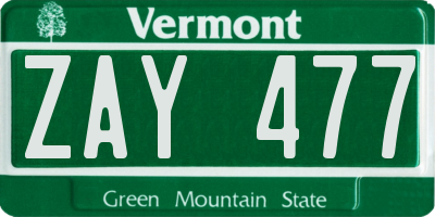 VT license plate ZAY477