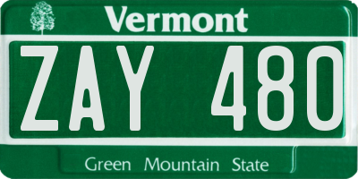 VT license plate ZAY480