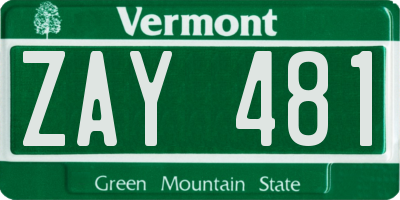 VT license plate ZAY481