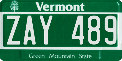 VT license plate ZAY489