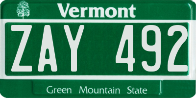 VT license plate ZAY492