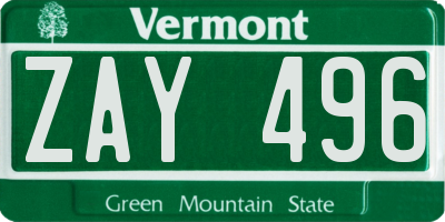 VT license plate ZAY496