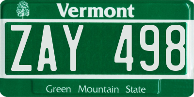 VT license plate ZAY498