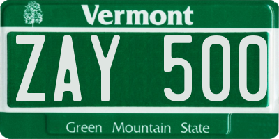 VT license plate ZAY500