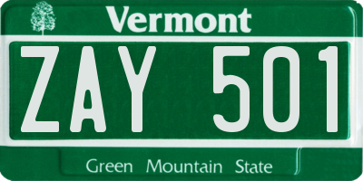 VT license plate ZAY501