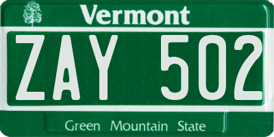 VT license plate ZAY502