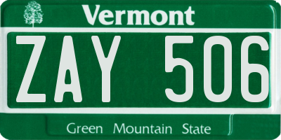 VT license plate ZAY506