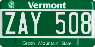 VT license plate ZAY508