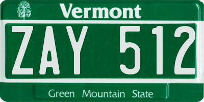 VT license plate ZAY512