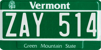 VT license plate ZAY514
