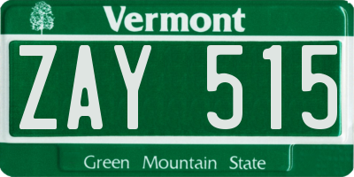 VT license plate ZAY515