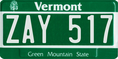 VT license plate ZAY517