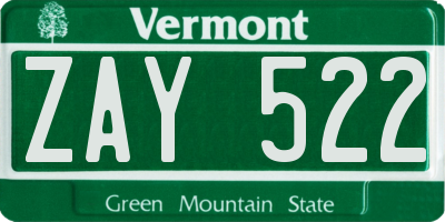 VT license plate ZAY522