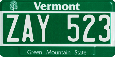 VT license plate ZAY523