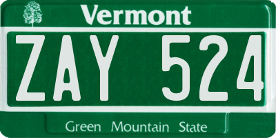 VT license plate ZAY524