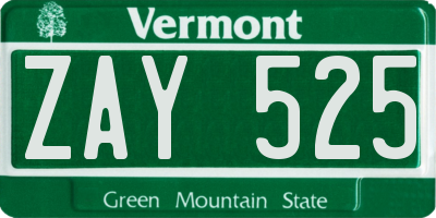 VT license plate ZAY525