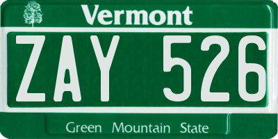 VT license plate ZAY526