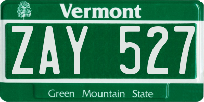 VT license plate ZAY527