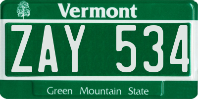 VT license plate ZAY534