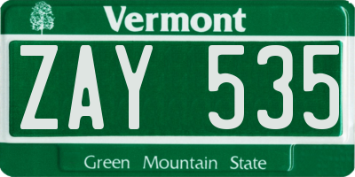 VT license plate ZAY535