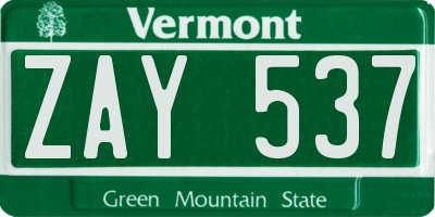 VT license plate ZAY537
