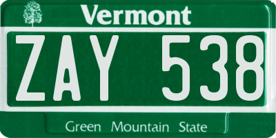 VT license plate ZAY538