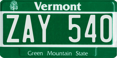 VT license plate ZAY540