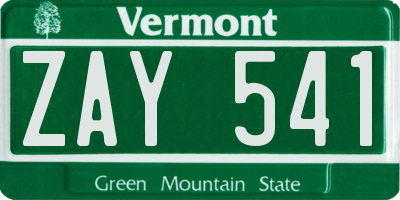 VT license plate ZAY541