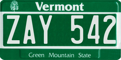 VT license plate ZAY542