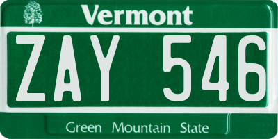 VT license plate ZAY546