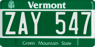 VT license plate ZAY547
