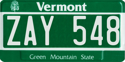 VT license plate ZAY548