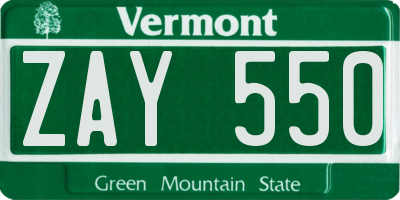 VT license plate ZAY550