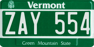 VT license plate ZAY554