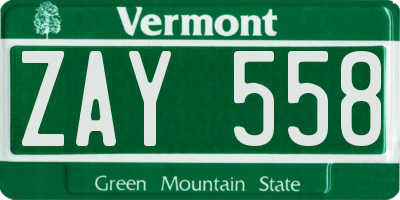 VT license plate ZAY558