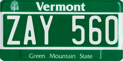 VT license plate ZAY560