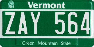 VT license plate ZAY564