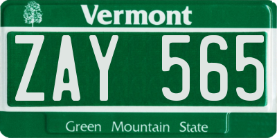VT license plate ZAY565