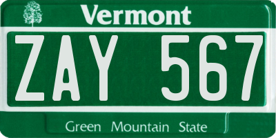 VT license plate ZAY567